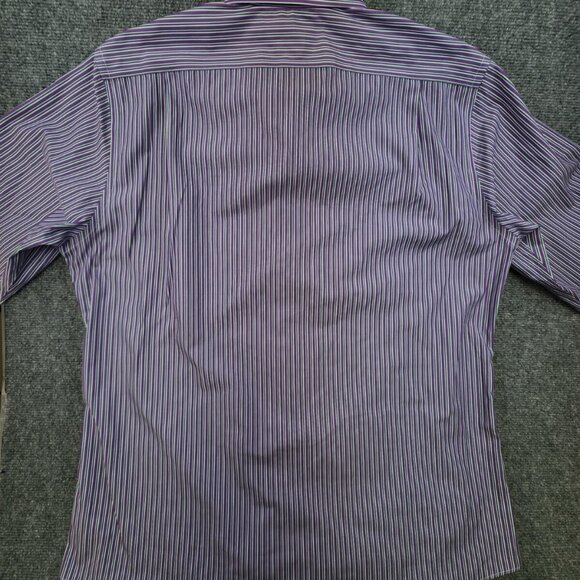Lauren Ralph Lauren Slim Fit Men's 17 34/35 Purple Green Stripe Button Up Cotton - Picture 7 of 7